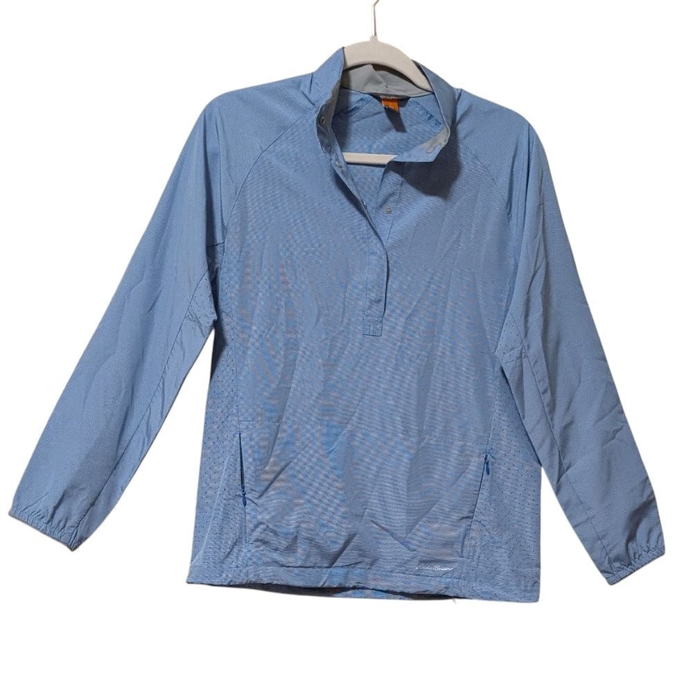 Eddie Bauer quarter Zip Pullover Casual Golf Jacket Windbreaker checked blue XS